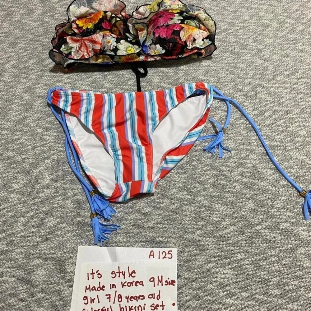 colorful bikini set top/bottoms Made Korea‎ size 9M=girl 7-8 years old. SKU-A125